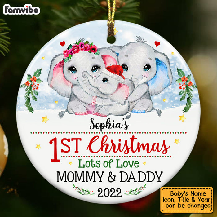 Personalized Elephant Baby First Christmas Circle Ornament OB73 32O53 1