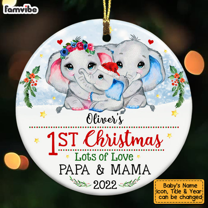 Personalized Elephant Baby First Christmas Circle Ornament OB73 32O53 1