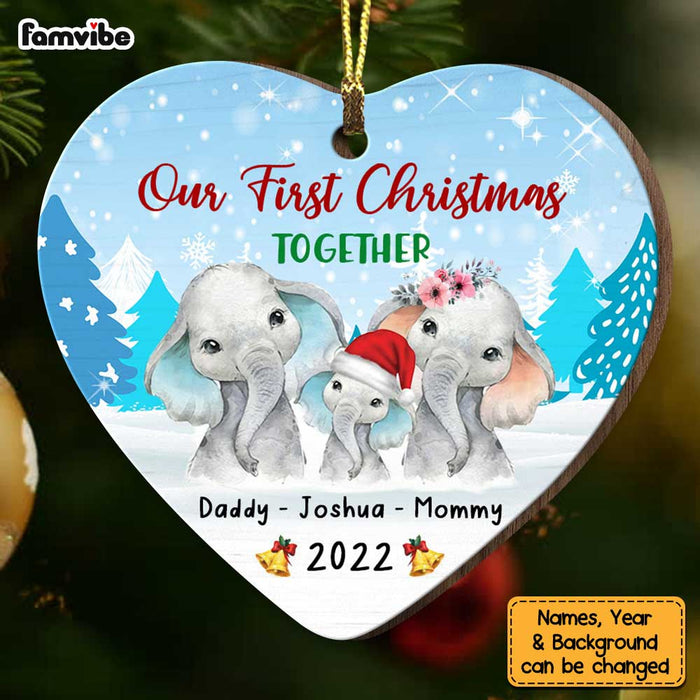 Personalized Baby Elephant First Christmas 2022 Heart Ornament OB73 30O34 1