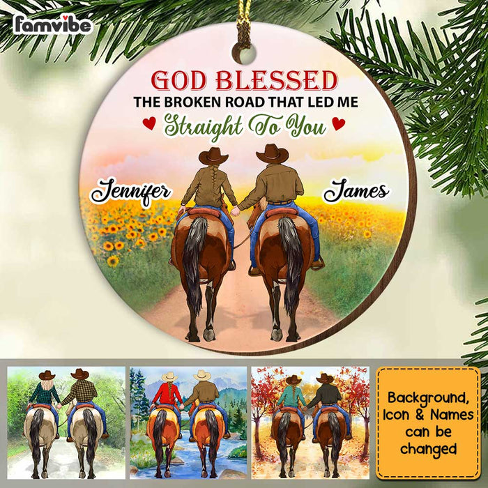 Personalized Couple Riding Horse Circle Ornament OB125 36O34 1