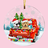 Personalized Dog Lover Red Truck Christmas Snow Circle Ornament OB121 58O34 thumb 1