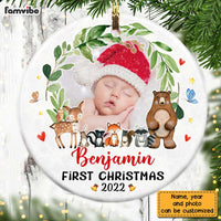 Personalized Woodland Animals Baby First Christmas Circle Ornament OB144 32O28 thumb 1