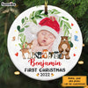 Personalized Woodland Animals Baby First Christmas Circle Ornament OB144 32O28 1