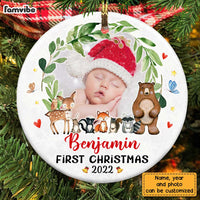 Personalized Woodland Animals Baby First Christmas Circle Ornament OB144 32O28 thumb 1