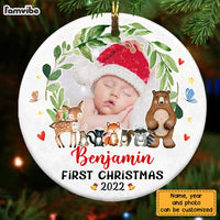 Personalized Woodland Animals Baby First Christmas Circle Ornament OB144 32O28 thumb 1