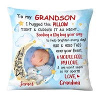 Personalized Blue Grandson Love To The Moon And Back Hug This Custom Photo Pillow OB173 58O28 thumb 1