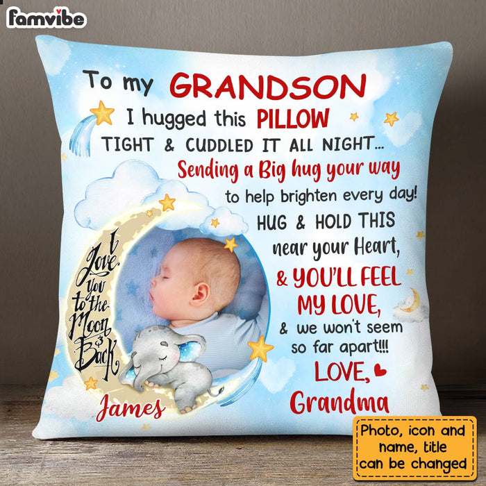 Personalized Blue Grandson Love To The Moon And Back Hug This Custom Photo Pillow OB173 58O28 1