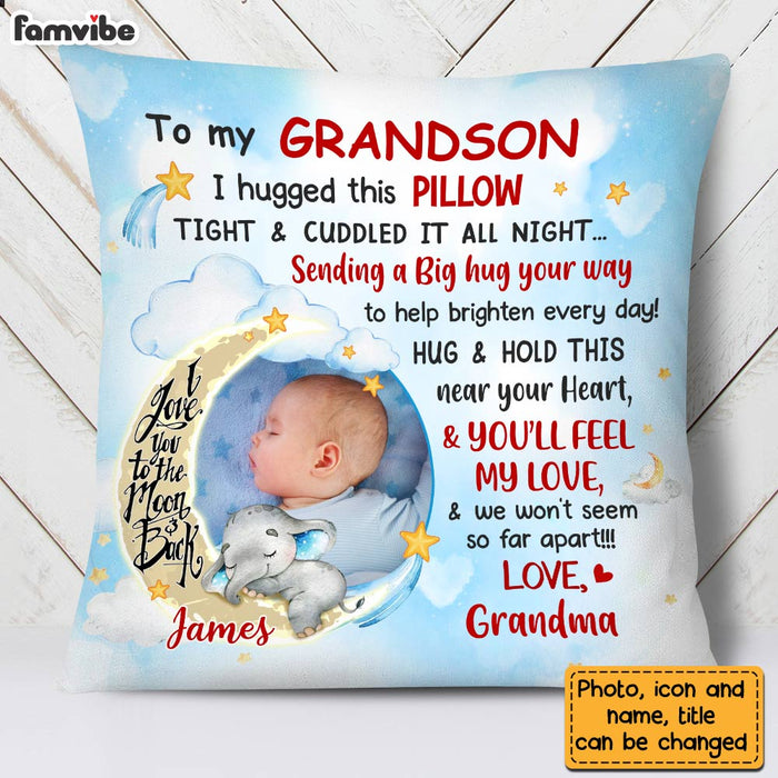 Personalized Blue Grandson Love To The Moon And Back Hug This Custom Photo Pillow OB173 58O28 1