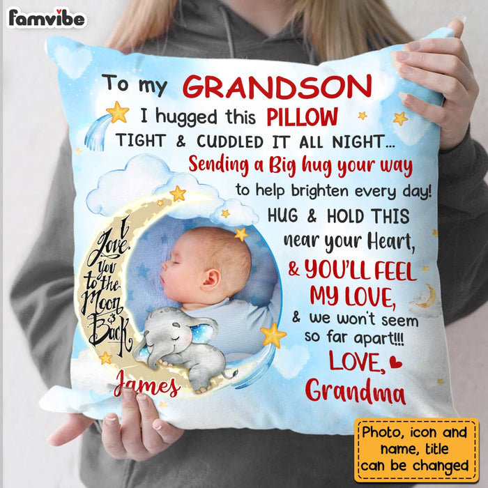 Personalized Blue Grandson Love To The Moon And Back Hug This Custom Photo Pillow OB173 58O28 1