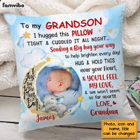 Personalized Blue Grandson Love To The Moon And Back Hug This Custom Photo Pillow OB173 58O28 thumb 1