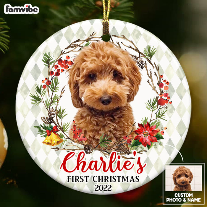 Personalized Dog First Christmas Photo Circle Ornament OB183 32O53 1