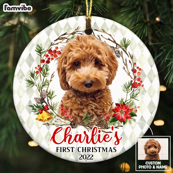 Personalized Dog First Christmas Photo Circle Ornament OB183 32O53 1