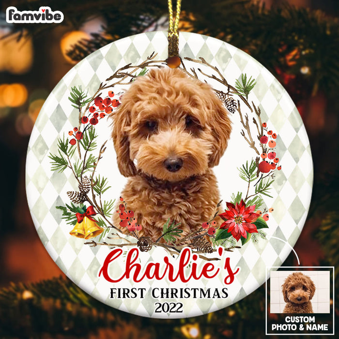 Personalized Dog First Christmas Photo Circle Ornament OB183 32O53 1