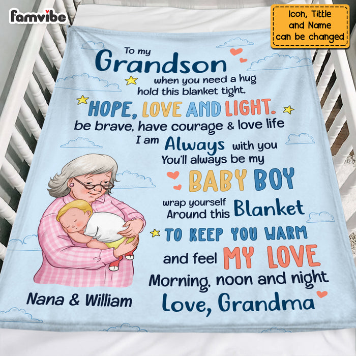 Personalized Grandma Holding Grandson Blanket OB194 36O69 1