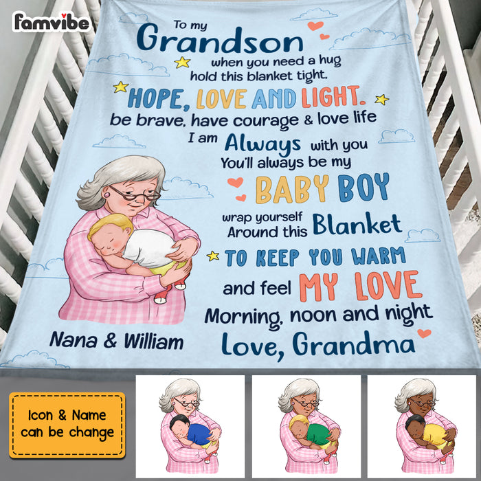 Personalized Grandma Holding Grandson Blanket OB194 36O69 1