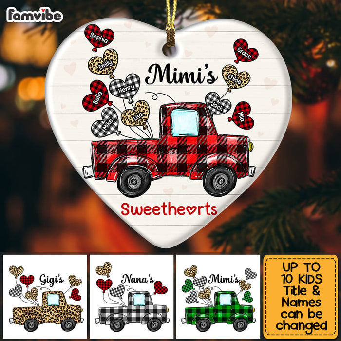 Personalized Grandma's Sweethearts Buffalo Plaid Truck Heart Ornament OB263 58O53 1