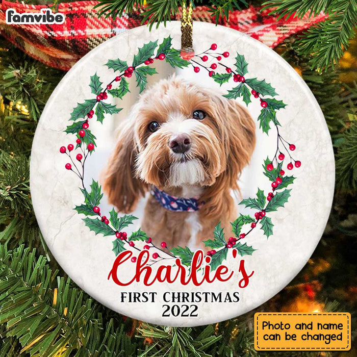 Personalized Christmas Wreath Dog Photo Circle Ornament OB271 23O28 1
