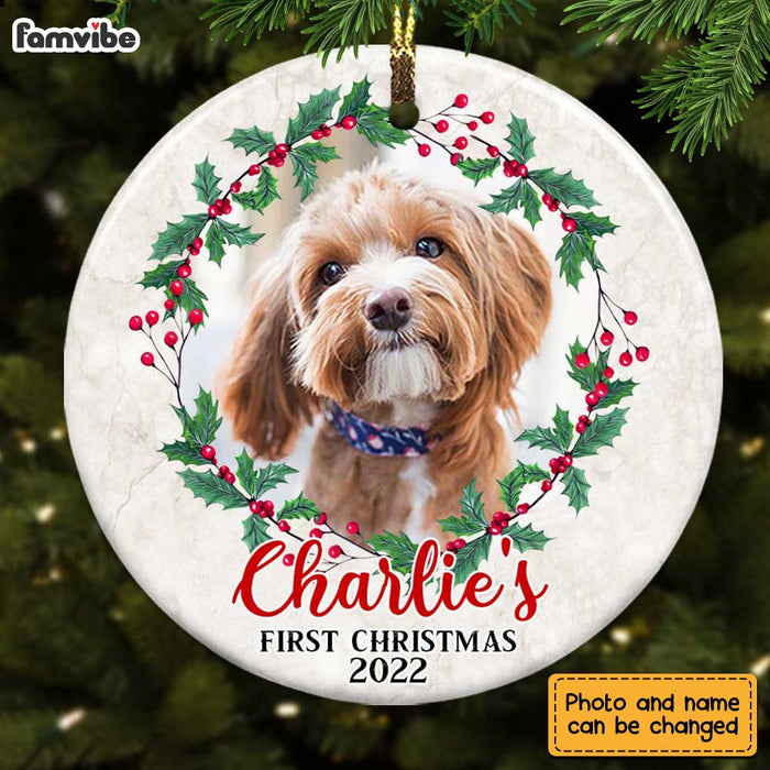 Personalized Christmas Wreath Dog Photo Circle Ornament OB271 23O28 1