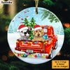Personalized Dog Lover Red Truck Christmas Snow Circle Ornament OB283 58O34 1