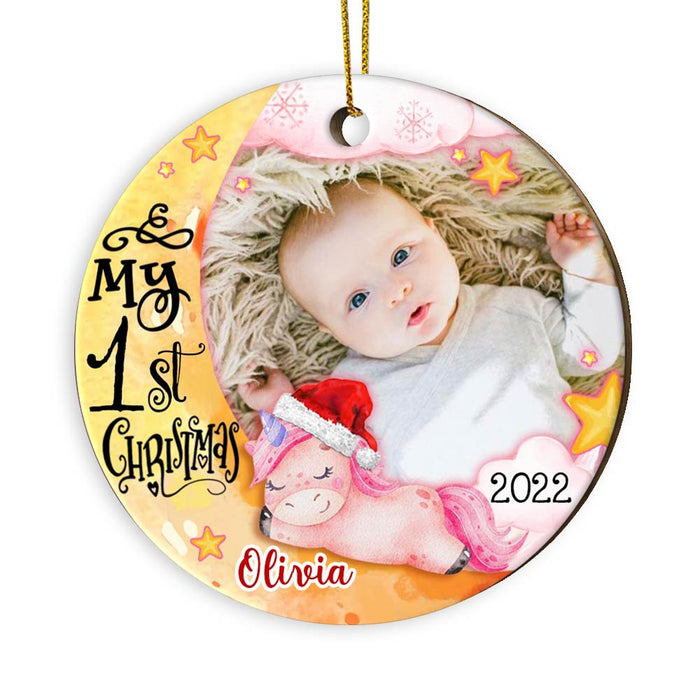 Personalized Baby's First Christmas Unicorn Photo Circle Ornament OB292 23O28 1
