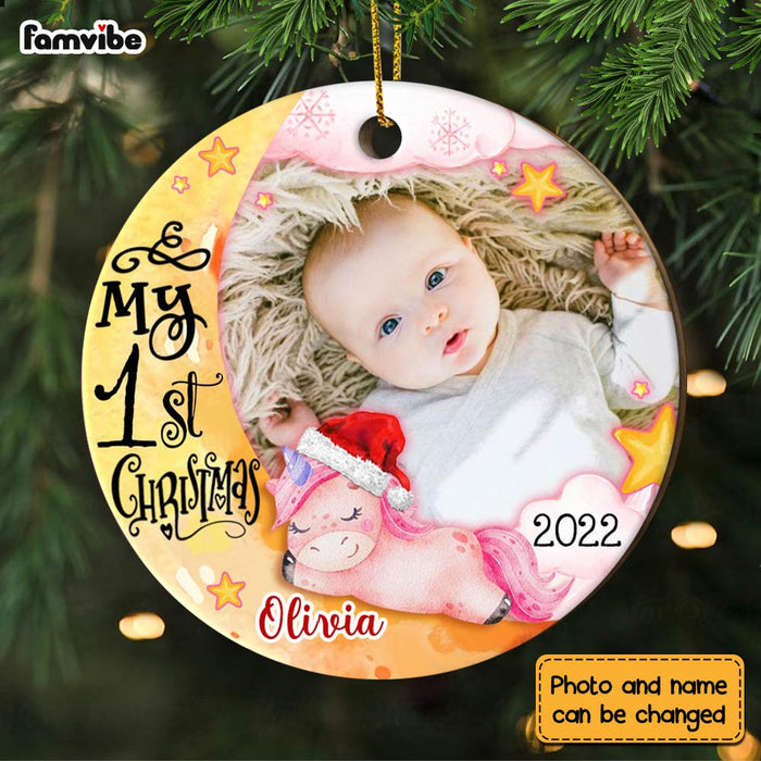 Personalized Baby's First Christmas Unicorn Photo Circle Ornament OB292 23O28 1
