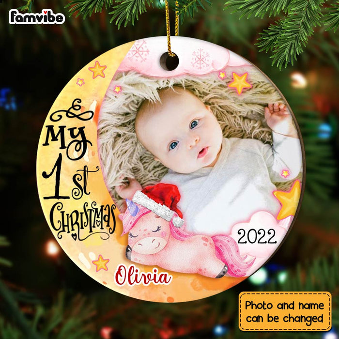 Personalized Baby's First Christmas Unicorn Photo Circle Ornament OB292 23O28 1