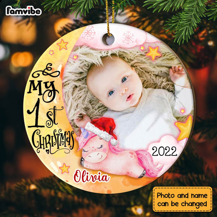 Personalized Baby's First Christmas Unicorn Photo Circle Ornament OB292 23O28 1
