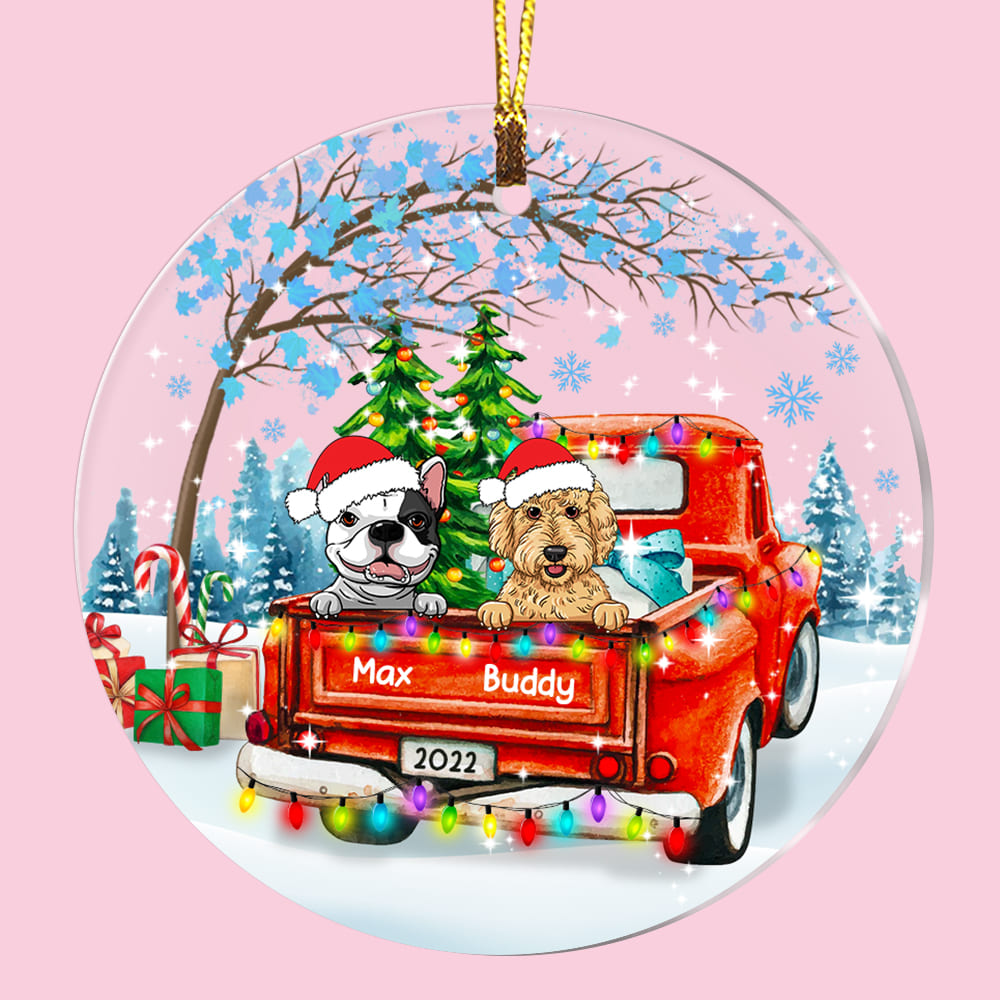 Personalized Dog Red Truck Christmas Circle Ornament OB282 32O53 Primary Mockup