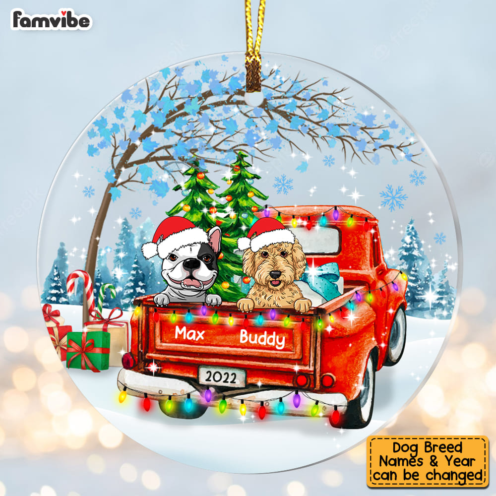 Personalized Dog Red Truck Christmas Circle Ornament OB282 32O53 Primary Mockup