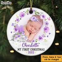 Personalized Baby First Christmas Purple Elephant Circle Ornament OB291 30O47 thumb 1
