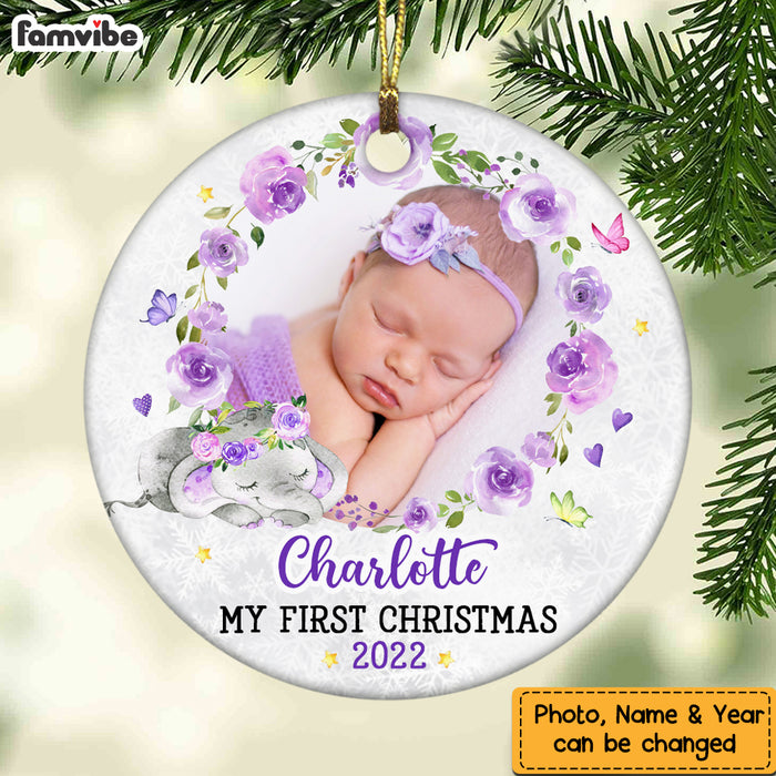 Personalized Baby First Christmas Purple Elephant Circle Ornament OB291 30O47 1