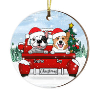 Personalized Red Truck Dog Christmas Circle Ornament OB293 36O58 thumb 1