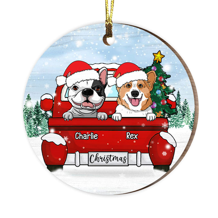 Personalized Red Truck Dog Christmas Circle Ornament OB293 36O58 1
