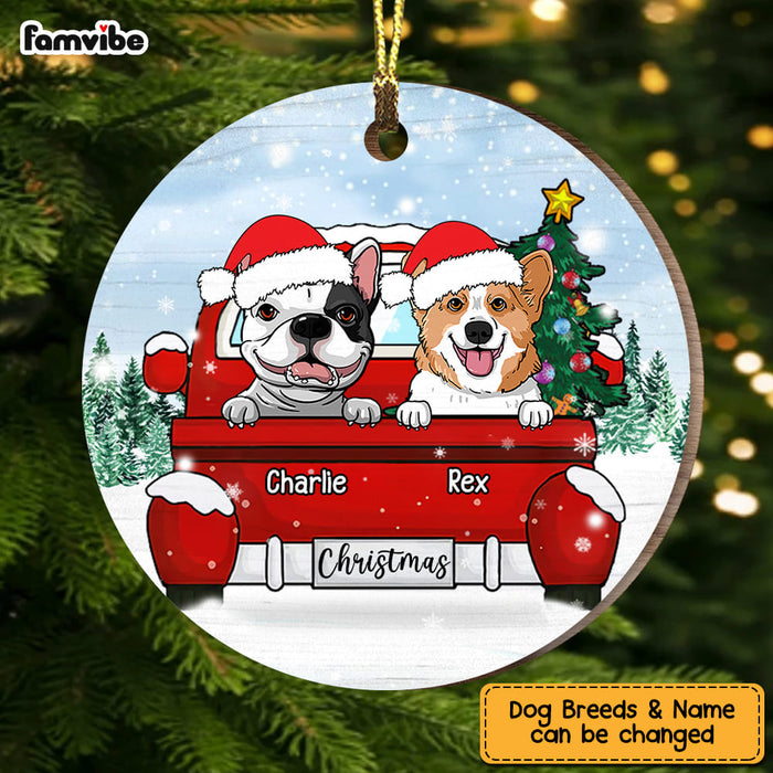 Personalized Red Truck Dog Christmas Circle Ornament OB293 36O58 1