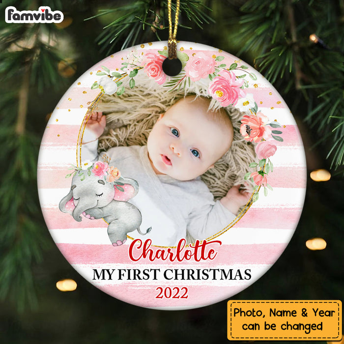 Personalized Baby First Christmas Elephant Circle Ornament OB311 23O47 1