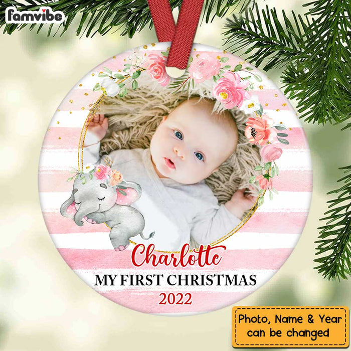 Personalized Baby First Christmas Elephant Circle Ornament OB311 23O47 1