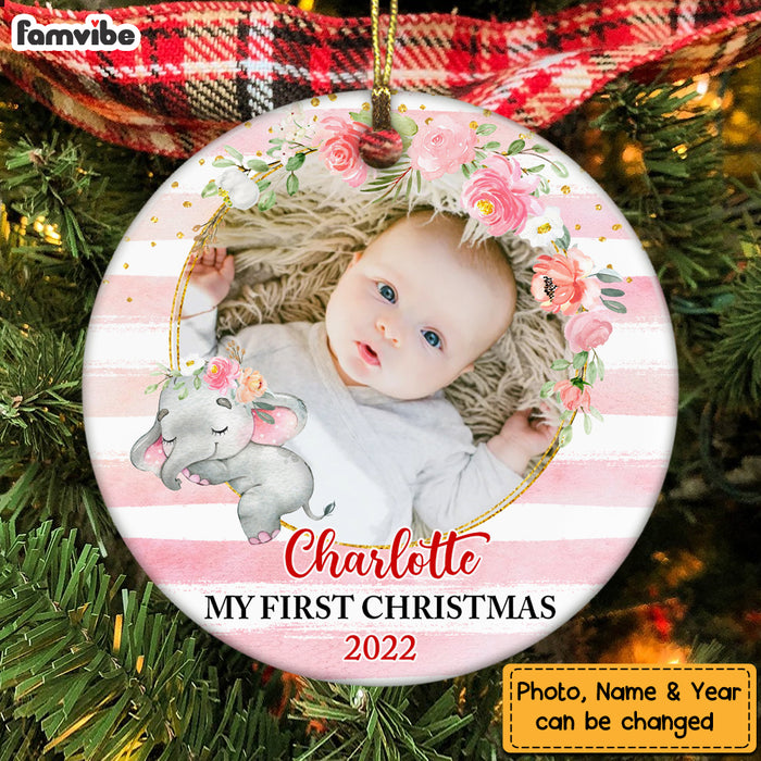 Personalized Baby First Christmas Elephant Circle Ornament OB311 23O47 1