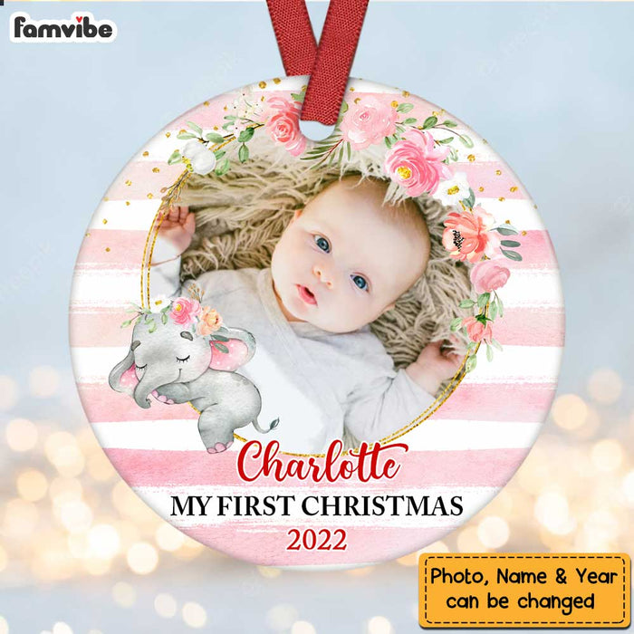 Personalized Baby First Christmas Elephant Circle Ornament OB311 23O47 1