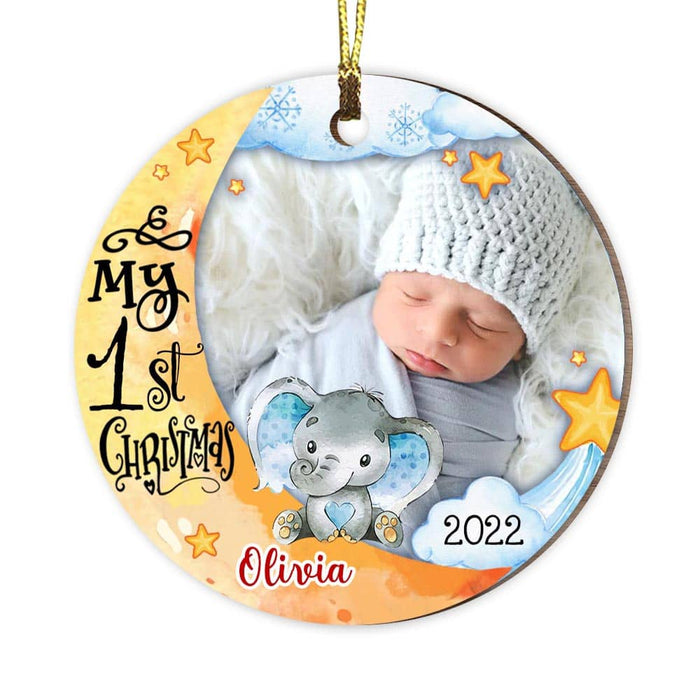 Personalized Baby First Christmas Elephant Photo Circle Ornament OB313 32O58 1