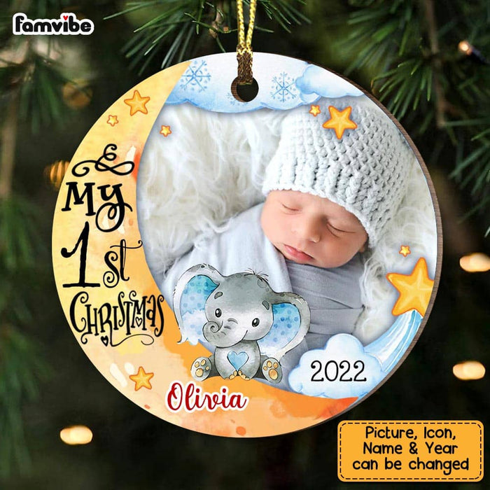 Personalized Baby First Christmas Elephant Photo Circle Ornament OB313 32O58 1