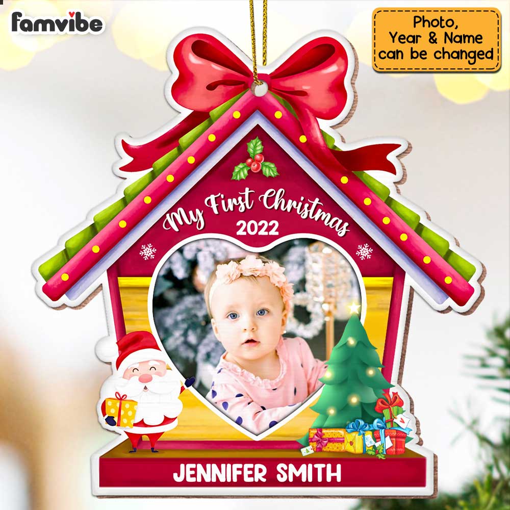 Personalized Photo Frame Baby's First Christmas Ornament NB22 58O47 Primary Mockup