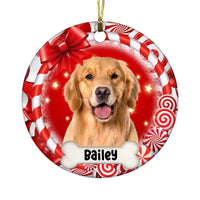 Personalized Chrismas Candy Cane Dog Photo Circle Ornament NB81 23O58 thumb 1