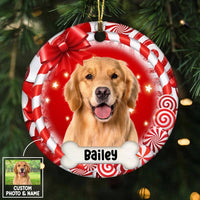 Personalized Chrismas Candy Cane Dog Photo Circle Ornament NB81 23O58 thumb 1