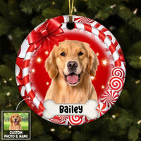 Personalized Chrismas Candy Cane Dog Photo Circle Ornament NB81 23O58 thumb 1