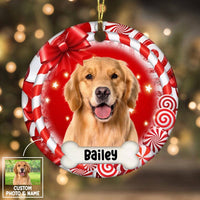 Personalized Chrismas Candy Cane Dog Photo Circle Ornament NB81 23O58 thumb 1