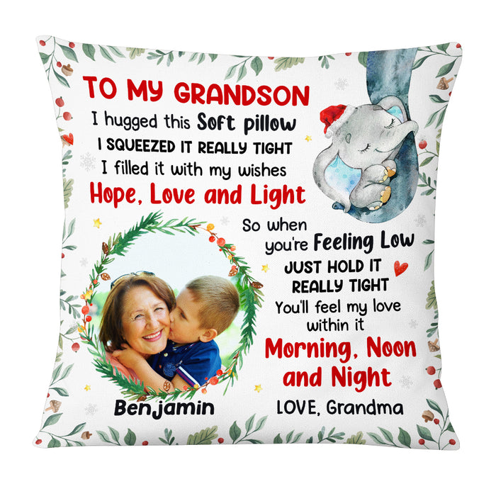 Personalized To My Grandson Elephant Hug This Christmas Photo Pillow NB73 23O53 1