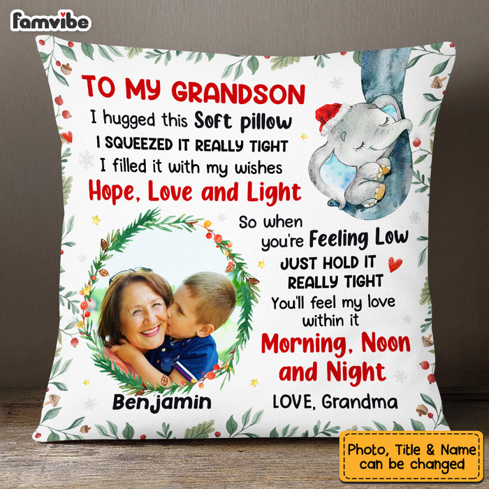 Personalized To My Grandson Elephant Hug This Christmas Photo Pillow NB73 23O53 1
