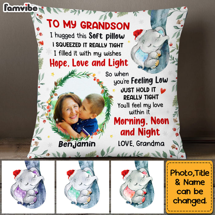 Personalized To My Grandson Elephant Hug This Christmas Photo Pillow NB73 23O53 1
