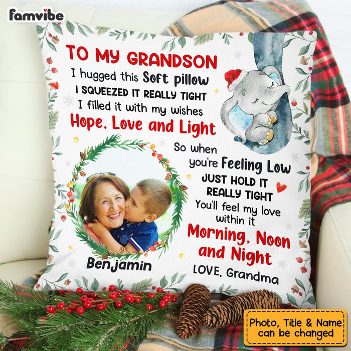 Personalized To My Grandson Elephant Hug This Christmas Photo Pillow NB73 23O53 1