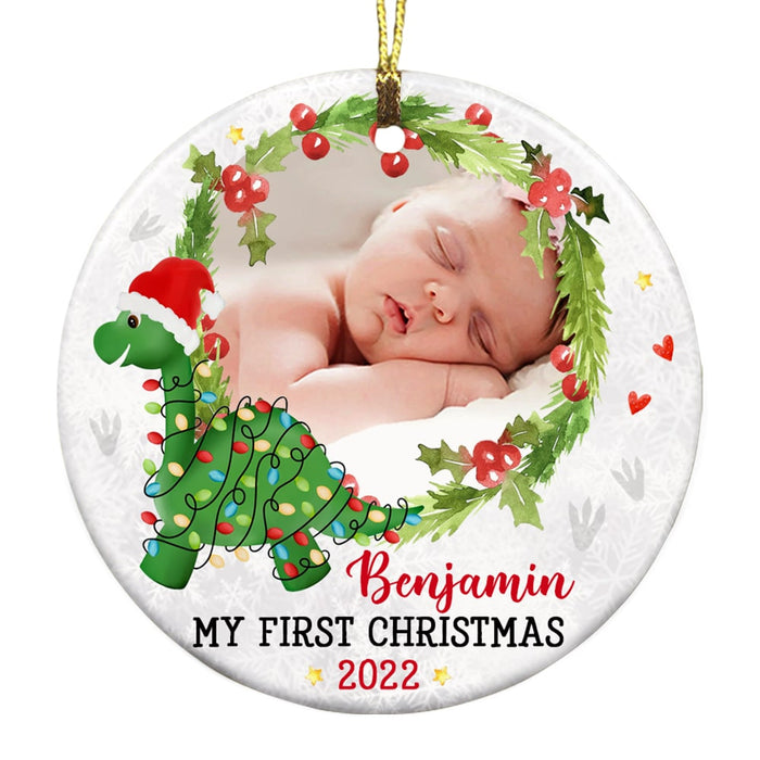 Personalized Dinosaur My First Christmas Baby Boy Girl Circle Ornament NB41 58O53 1